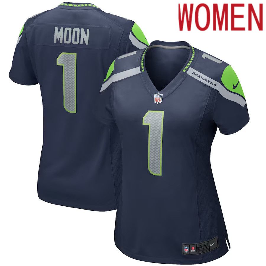 Women Seattle Seahawks 1 Warren Moon Nike College Navy Game Retired Player NFL Jersey